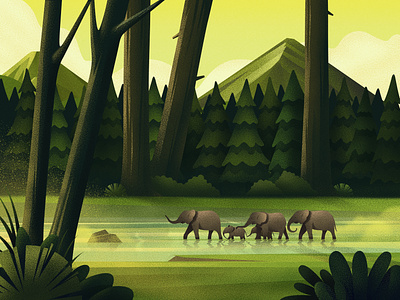 Woods art design elephants green illustration nature texture wild