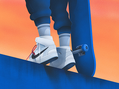 Skate art blue clean design illustration orange skate skateboard skater sky texture