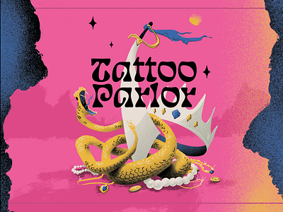 Tattoo parlor jewels neon snake sword tattoo