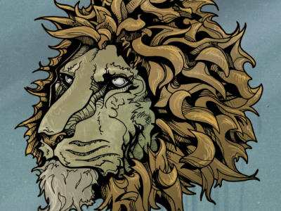 Lion Head grunge illustration pen and ink photoshop