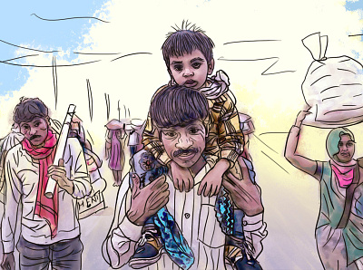 Migrant Labour, Covid-19 digital art india
