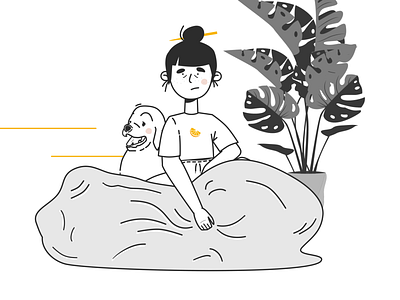 Mondays art blanket clean colors dog dribbble girl illustration invite lineart minimalistic plant simple soft ui