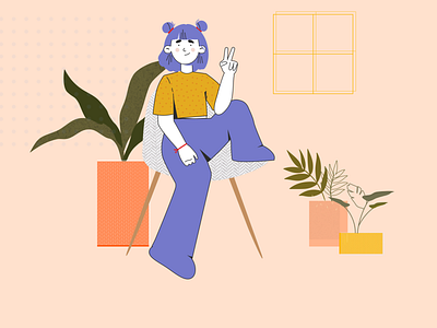 Plant Girl art clean colors design dribbble girl graphic design graphics illustration minimalistic simple soft stayhome ui