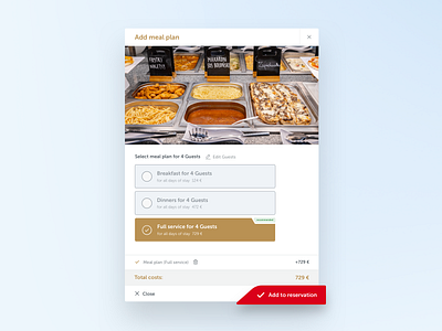 Booking meal plan booking choose cube food guest meal plan reservation ui ux