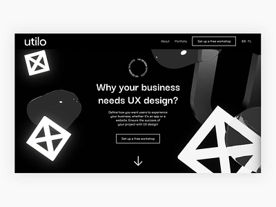 Landing page UX – animation 3d abstract animation black and white interaction landing page motion motion design motion graphics ui ui design ux web