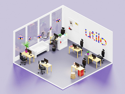 Utilo office 3d blender design illustration interior isometric lowpoly office room