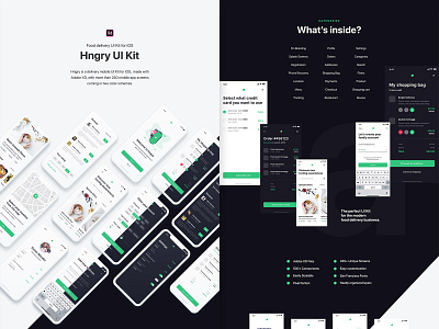 Hngry UI Kit - Food Delivery UI Kit for iOS adobe xd app app concept app design app screens delivery app design food food app screens ui ui kit uidesign user interface