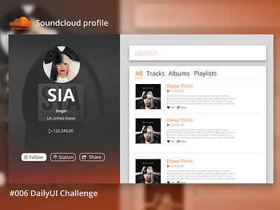 #006 DailyUI Challenge Profile Page daily daily 100 daily100 challenge dailyui design music player profile profilepage soundcloud ui ui design user experience user interface ux ux design