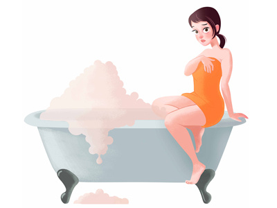 Afterbath bath tub bubble bath character girl illustration pin up