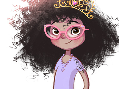 Princess character design curly hair digital painting illustration