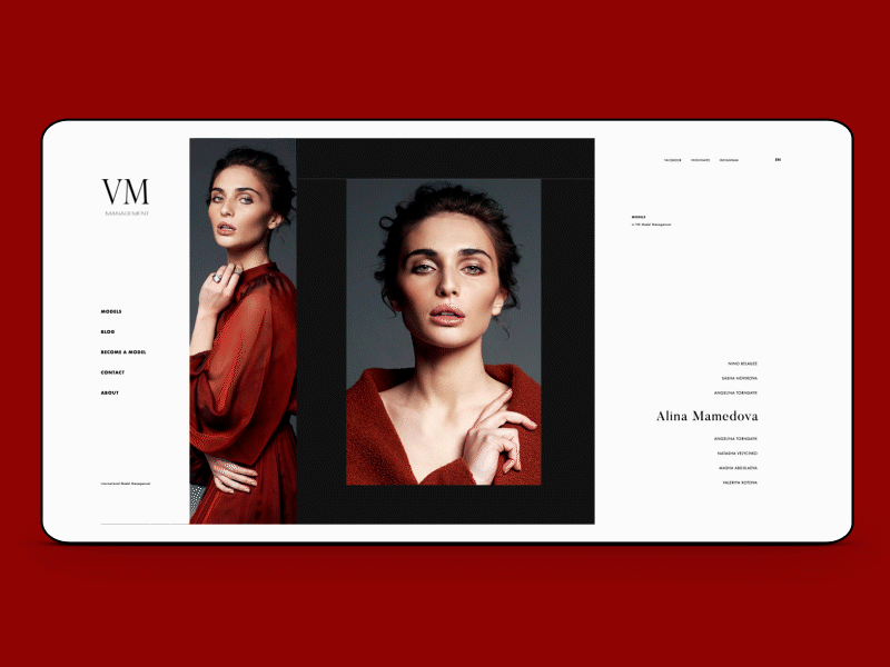 VM models agency animation design fashion inteface model typography ui ux website