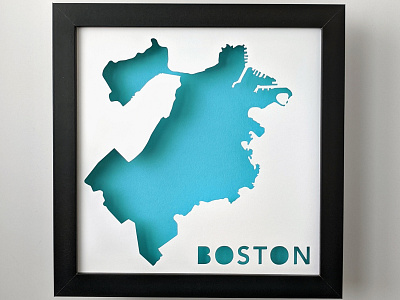 Cut paper Boston map shadowbox