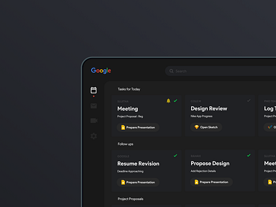 Google Day Concept dark mode dark theme dark ui dashboard dashboard design day design google google design tasks ui ux uxdesign web widgets