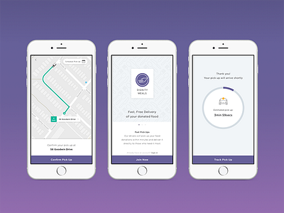 Dignity Meals - An On-Demand Pick Up & Delivery App charity clean delivery donation food mobile app on demand pick up ui ux