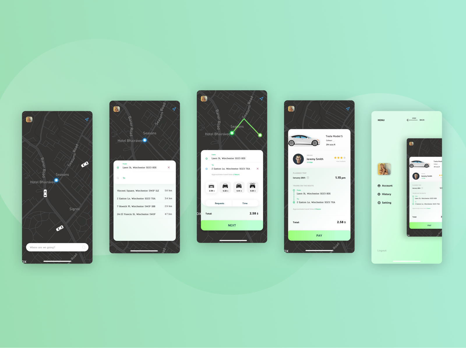 Mobile App Tesla Taxi by Valeriy Kiselev on Dribbble