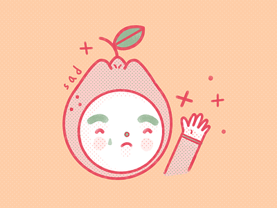 Triste cabeza de guayaba cute durazno fruit fruta guayaba illustration leaf peach pink sad