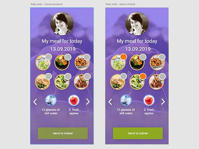 Choose the meal and send it to the trainer app design ui user interface ux