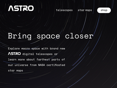 Astro - space related brand landing page design minimal night space star map stars telescope typography ui ux web