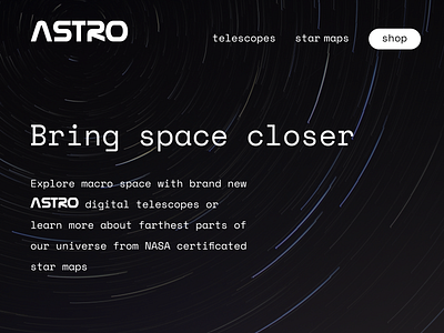 Astro - space related brand landing page