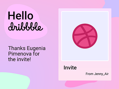 Hello dribbble card debute dribbble dribbble invite first shot hello hello dribbble invite pink polaroid