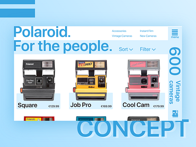 Polaroid monochrome concept accent adobexd blue camera clean color concept contrast design flat minimal monochrome online store polaroid redesign shop ui ux ui web website