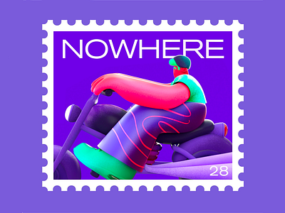 Stamp to nowhere character color human motorcycle pants postcard stamp texture