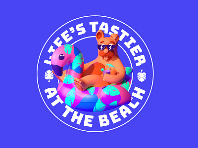Beach Sticker 3d beach c4d character cocktail color design dog flamingo floatie gif illustration sticker