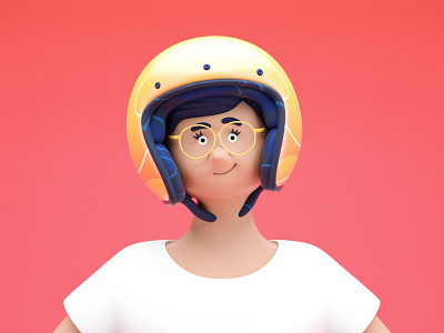 Safety first 3d c4d character codelaroute color design french girl helmet illustration