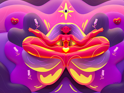 Lavender Spirit 3d c4d character color design illustration magic meditation purples thirdeye