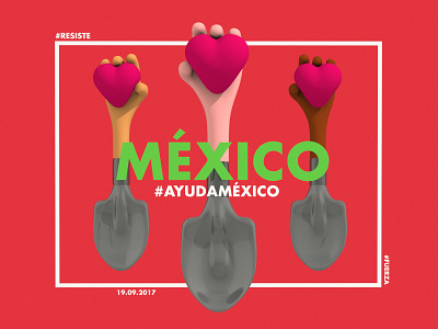Help México earthquake fuerza hand heart illustration mexico support