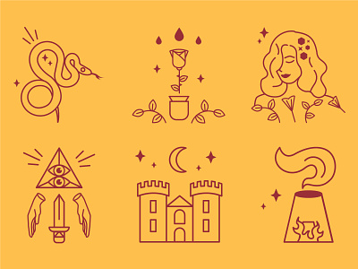 Biancabella and the Serpent Icons adobe illustrator castle design eyes fairytale folktale furnace hands icon set iconography icons illustration illustrator lineart moon rose snake sword vector woman
