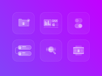 Glass Illustrations 3 2d folder glass glassmorphism glassy gradient icon illustration magnifying glass monochrome outline person purple purple gradient search stats toggle track ui userinterface