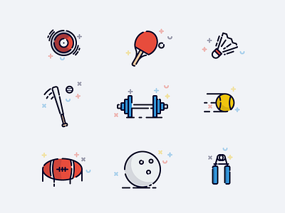 Sport Themed Icons/Illustration 2d colored colorful flat icon illustration line sport stroke