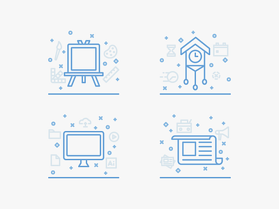 Monochrome Icons 2/3 2d blue clock flat icon illustration line monochrome one color outline set stroke