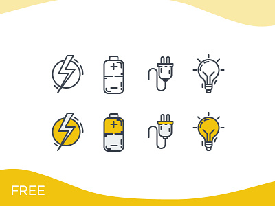 Electricity Icon Set - Freebie 2d colored electric electricity energy flat freebie icon line outline set