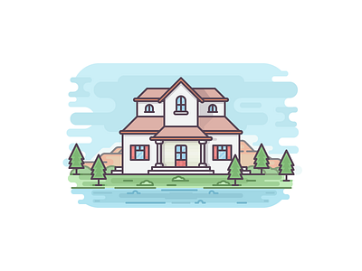 Modern House Illustration 2d colored filled house icon illustration modern outline scene