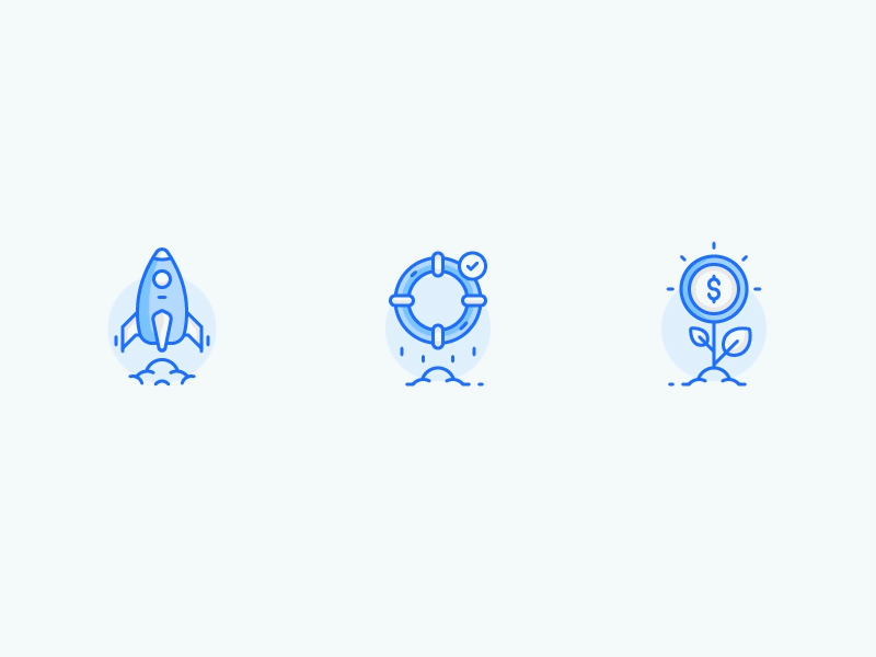 Monochrome Icons for a website 2d blue blueline flat help icon illustration invest investment monochrome outline startup website