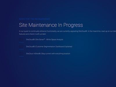 SiteZeus Maintenance In Progress