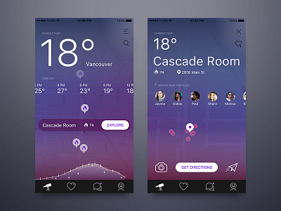 Places App - Night app colors for hire interface map ui ux vancouver weather
