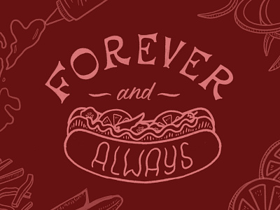 Chicago Dog Valentine's Shot chicago dog chicago hot dog dribbleweeklywarmup forever and always hot dog illustration lettering pink pink and red procreate red sketch