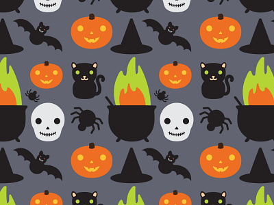 Happy Halloween autumn bat cat cauldren fall halloween pattern pumpkin skull vector art witch