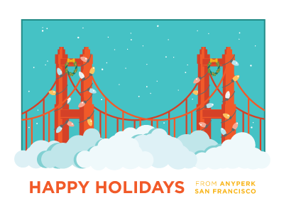 AnyPerk Holiday Card fog golden gate bridge holiday illustration san francisco vector