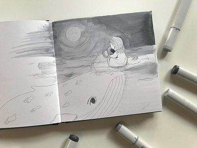 Whale art copic girl illustration kids koala markers mood sketch whale