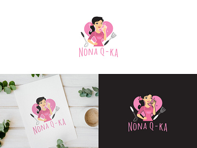 Logo Nona Q Ka branding character dean birim design kitchen logo mascot restaurant va studio va studio396 vector