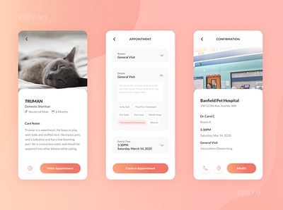 Daily UI Challenge 001 - Pet Hospital Appointment App Design app design dailyui dailyuichallenge design gradient mobile pet app ui ux