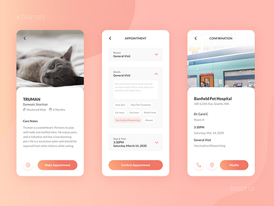 Daily UI Challenge 001 - Pet Hospital Appointment App Design