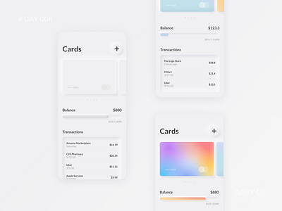 Daily UI 004 - Neumorphism Mobile Wallet UI