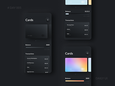 Daily UI 005 - Neumorphism Mobile Wallet UI Dark Mode