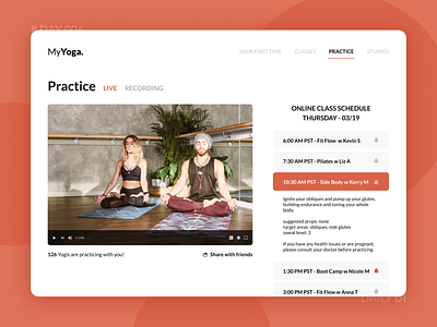 Day 006 - Virtual Workouts Platform dailyui energy fitness live livestreaming online classes orange virtual webdesign workouts yoga yoga studio