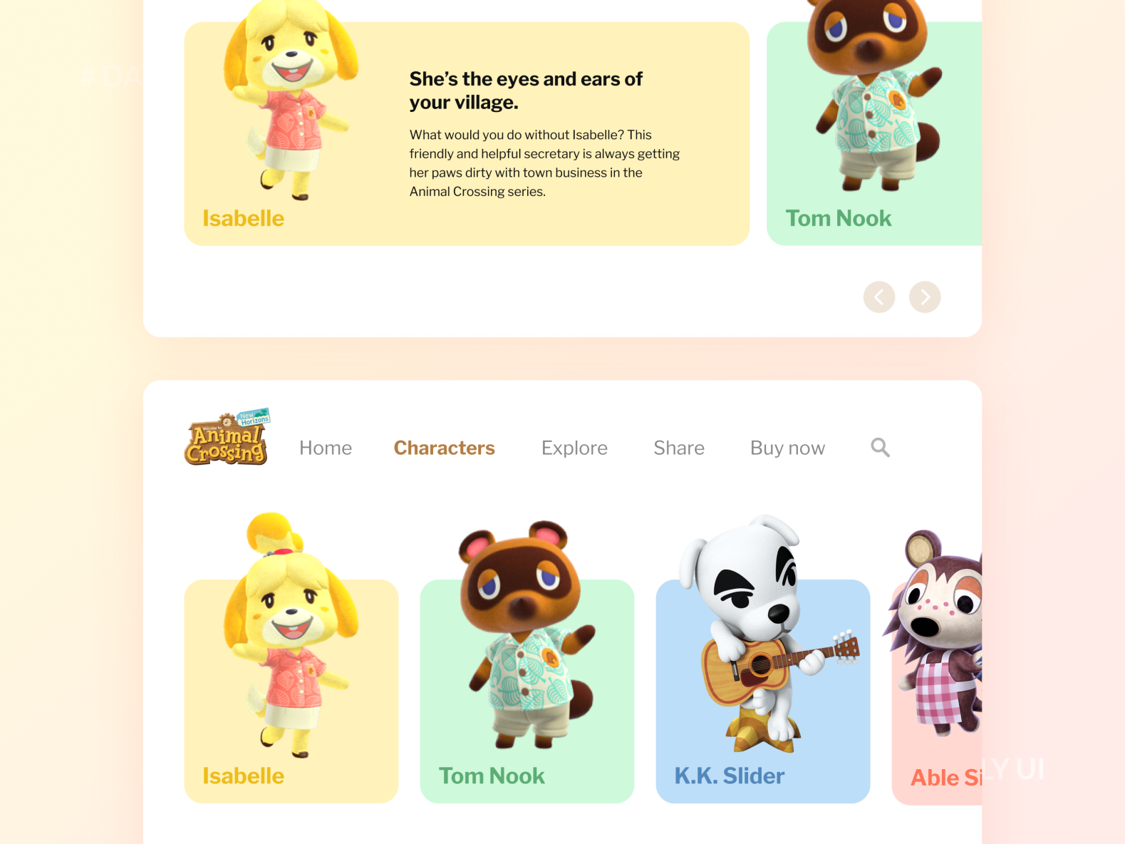 Daily UI 012 - Animal Crossing Characters Web UI by Carol Cheng on Dribbble